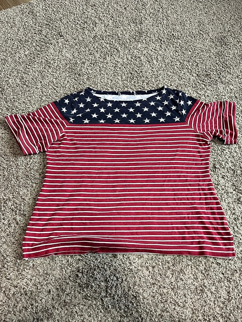 Striped Short Sleeve Top in Red & Blue Like New